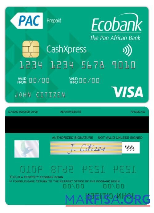 Realistic Benin Ecobank visa cashxpress card sample